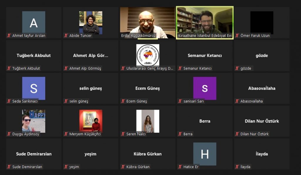 Erdal Bey ve dinleyicilerin yer aldığı zoom ekran alıntısı.